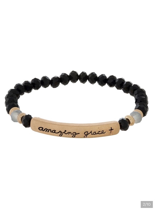 Jewelry - Amazing Grace Black Beaded Stretch Bracelet with Gold Accent